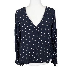 Sanctuary Blouse Women Extra Small Black White Polka Dot Henley Long Sleeve